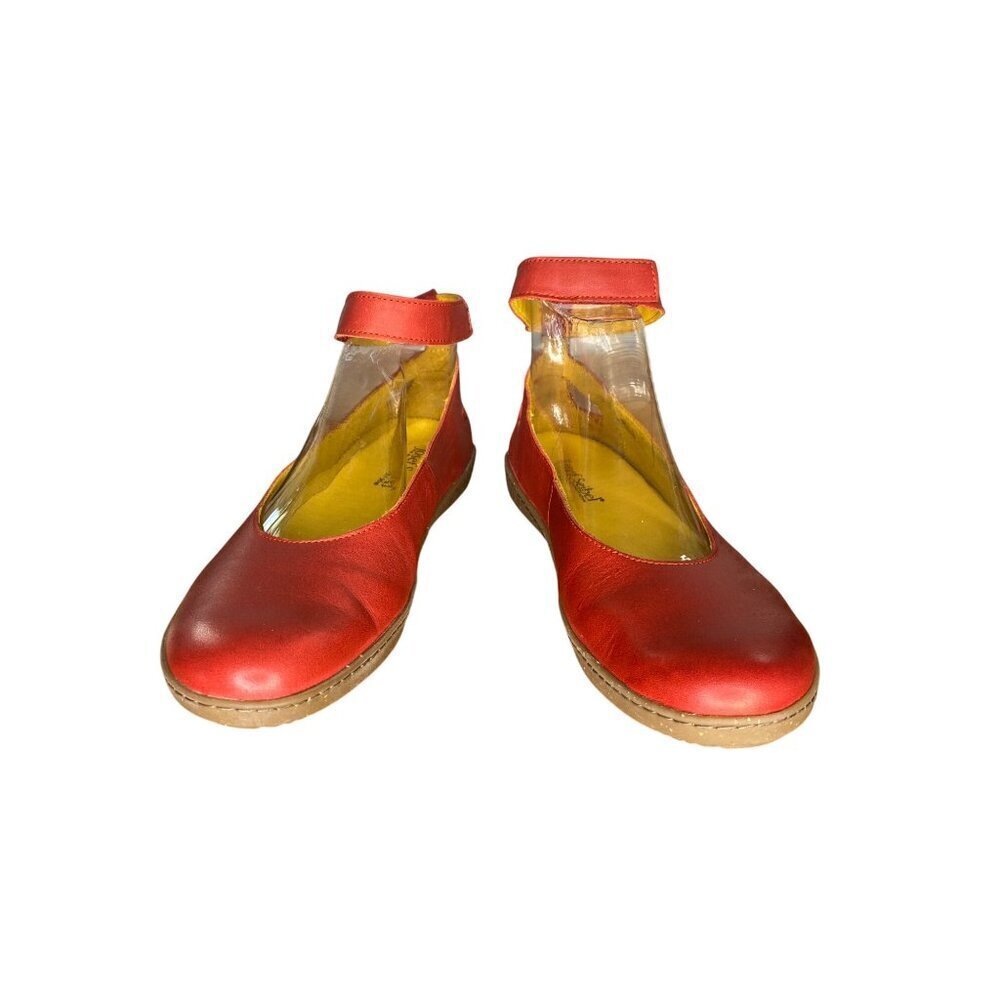 Josef Seibel Alea 03 Castoro Red Leather Ballet Flats With Ankle Strap Size 6/37